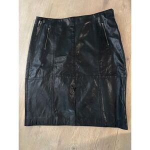 Halogen Black Leather Pencil Skirt Size 12 Front Zip Accents Paneled‎ HA254324M1